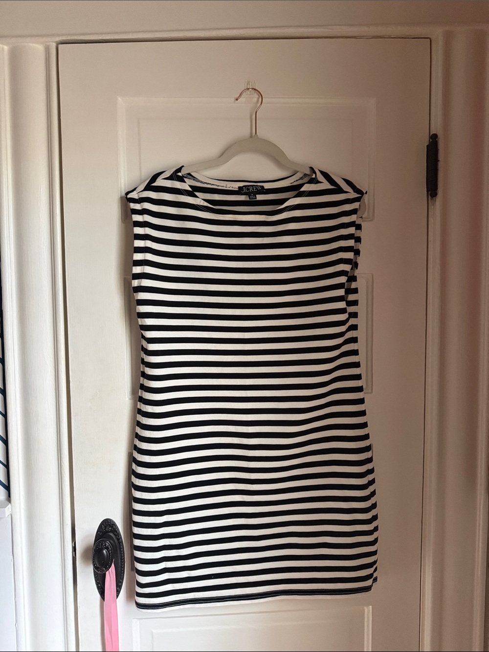 J. Crew Black and White Striped Sleeveless Shift Dress